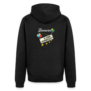 Zimmerer 10 jähriges Jubiläum Zimmerei 10 Jahre - Unisex Premium Bio Zip Hoodie - Schwarz - Hinten - Nico (187cm)