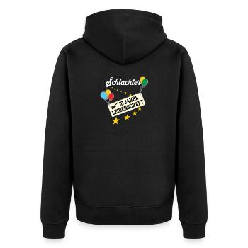 Schlachter 10 jähriges Jubiläum Schlachterei 10. - Unisex Premium Bio Zip Hoodie - Schwarz - Hinten - Nico (187cm)
