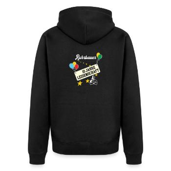 Rohrbauer 10 jähriges Jubiläum Rohrbau 10 Jahre - Unisex Premium Bio Zip Hoodie - Schwarz - Hinten - Nico (187cm)
