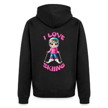 I love skiing - Unisex Premium Bio Zip Hoodie - Schwarz - Hinten - Nico (187cm)