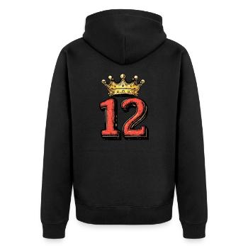 12 Zahl Krone - Unisex Premium Bio Zip Hoodie - Schwarz - Hinten - Nico (187cm)