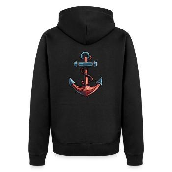 Anker Symbol Hafen - Unisex Premium Bio Zip Hoodie - Schwarz - Hinten - Nico (187cm)