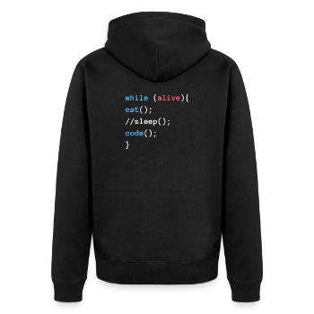 Eat Sleep Code | Programmierer Design - Unisex Premium Bio Zip Hoodie - Schwarz - Hinten - Nico (187cm)