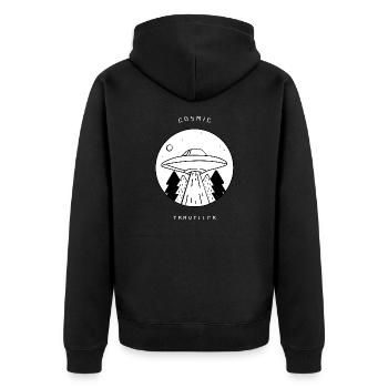 Kosmischer Reisender - Unisex Premium Bio Zip Hoodie - Schwarz - Hinten - Nico (187cm)