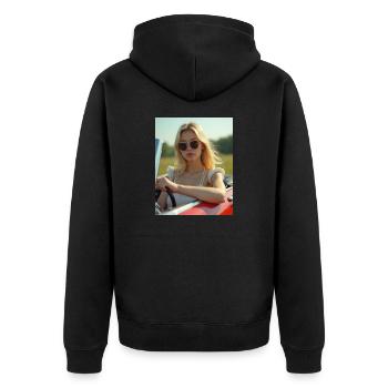 Frau, die ein Cabrio fährt - Unisex Premium Bio Zip Hoodie - Schwarz - Hinten - Nico (187cm)
