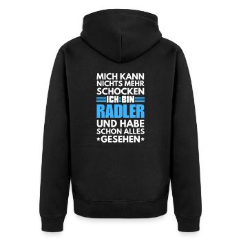 Nicht schockbarer Radler - Unisex Premium Bio Zip Hoodie - Schwarz - Hinten - Nico (187cm)