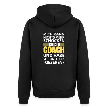 Nicht schockbarer Coach - Unisex Premium Bio Zip Hoodie - Schwarz - Hinten - Nico (187cm)