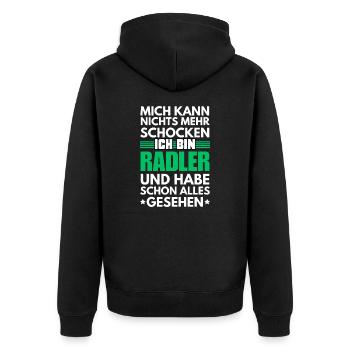 Nicht schockbarer Radler - Unisex Premium Bio Zip Hoodie - Schwarz - Hinten - Nico (187cm)
