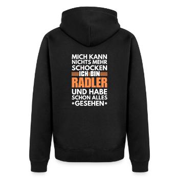 Nicht schockbarer Radler - Unisex Premium Bio Zip Hoodie - Schwarz - Hinten - Nico (187cm)