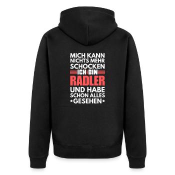 Nicht schockbarer Radler - Unisex Premium Bio Zip Hoodie - Schwarz - Hinten - Nico (187cm)