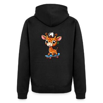Freche Skater-Giraffe mit Skateboard - Unisex Premium Bio Zip Hoodie - Schwarz - Hinten - Nico (187cm)