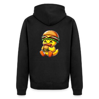 Lustige Ente Hamburger Fast Food Cheeseburger mit - Unisex Premium Bio Zip Hoodie - Schwarz - Hinten - Nico (187cm)