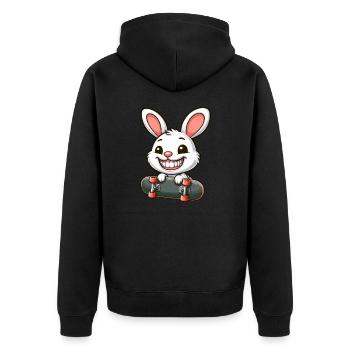 Süßer weißer Hase Kaninchen Skateboard - Unisex Premium Bio Zip Hoodie - Schwarz - Hinten - Nico (187cm)