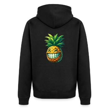 Ananas Frucht Sommer Cartoon Grinsen Süß Cool - Unisex Premium Bio Zip Hoodie - Schwarz - Hinten - Nico (187cm)