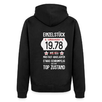 48. GEBURTSTAG 1978 EINZELSTÜCK PREISSCHILD - Unisex Premium Bio Zip Hoodie - Schwarz - Hinten - Nico (187cm)