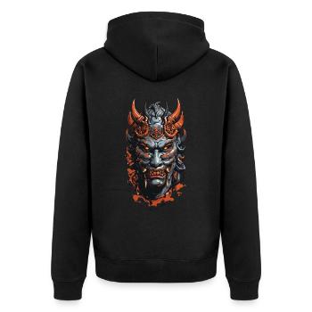Dämonische Oni Maske Halloween Horror Design - Unisex Premium Bio Zip Hoodie - Schwarz - Hinten - Nico (187cm)