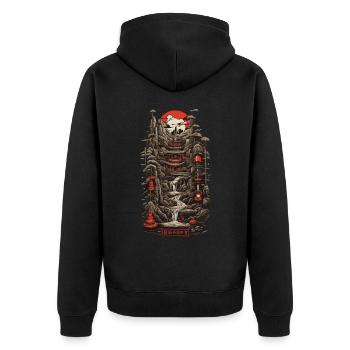 Retro Japan Ukiyo-E Ära Landschaft Retro Design - Unisex Premium Bio Zip Hoodie - Schwarz - Hinten - Nico (187cm)
