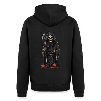 Sensenmann Kürbisse Halloween Schauer und Horror - Unisex Premium Bio Zip Hoodie - Schwarz - Hinten - Nico (187cm)