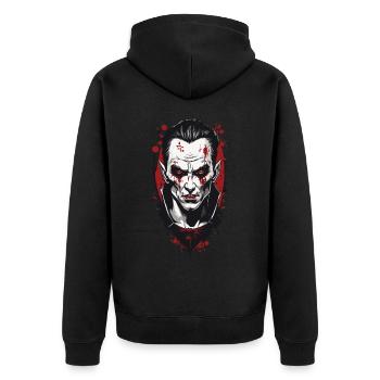 Retro Ghul Vampir Gothic Nacht Halloween Design - Unisex Premium Bio Zip Hoodie - Schwarz - Hinten - Nico (187cm)
