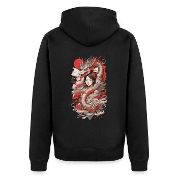 Dragon Anime Girl Retro Ukiyo-e Style - Unisex Premium Organic Zip Hoodie - black - Back - Nico (187cm)