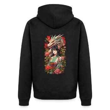 Asian Dragon Anime Aesthetic Girl Design - Unisex Premium Organic Zip Hoodie - black - Back - Nico (187cm)