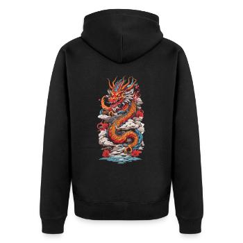 Retro Asiatischer Mystik Drachen Japan Design - Unisex Premium Bio Zip Hoodie - Schwarz - Hinten - Nico (187cm)
