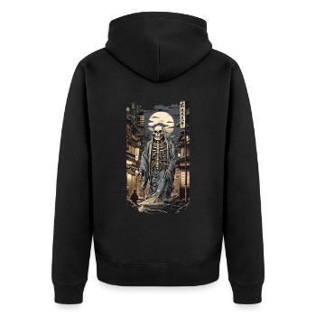 Ukiyo-E Yokai Skeleton Demon Edo Vintage Design - Unisex Premium Organic Zip Hoodie - black - Back - Nico (187cm)