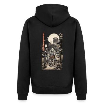 Edo Ukiyo-E Skeleton Yokai Vintage Streetwear - Unisex Premium Organic Zip Hoodie - black - Back - Nico (187cm)