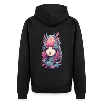 Esthétique Anime Synthwave e-Girl Streetwear - Veste à capuche bio Premium Unisexe - noir - Dos - Nico (187cm)