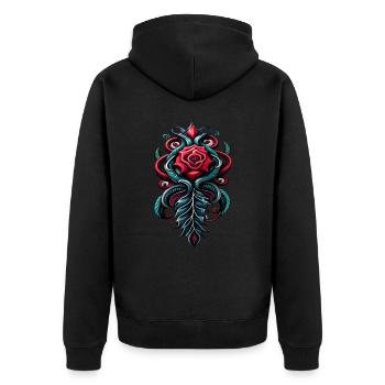 DARK ROSE - Unisex Premium Bio Zip Hoodie - Schwarz - Hinten - Nico (187cm)