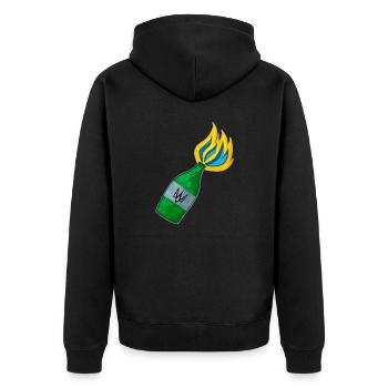 Molotowcocktail. Ukrainischer Kampf. UA-Symbol. - Unisex Premium Bio Zip Hoodie - Schwarz - Hinten - Nico (187cm)