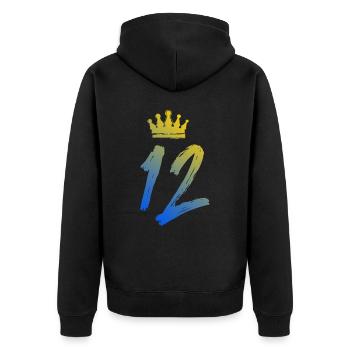 12 Zahl Krone - Unisex Premium Bio Zip Hoodie - Schwarz - Hinten - Nico (187cm)