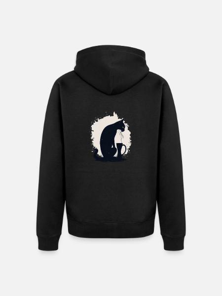 Black cat with coffee cup - Unisex Premium Organic Zip Hoodie - black