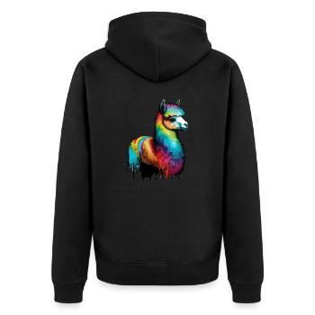 Alpaka Lama Regenborgen Farbtropfen - Unisex Premium Bio Zip Hoodie - Schwarz - Hinten - Nico (187cm)