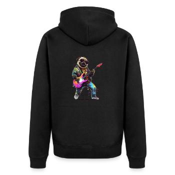 Hund spielt Gitarre - Unisex Premium Bio Zip Hoodie - Schwarz - Hinten - Nico (187cm)