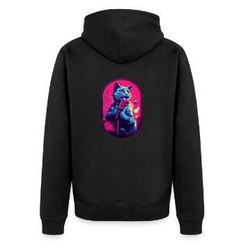 Singende Katze Mikrofon - Unisex Premium Bio Zip Hoodie - Schwarz - Hinten - Nico (187cm)