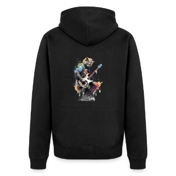 Gitarre spielende Katze Punk - Unisex Premium Bio Zip Hoodie - Schwarz - Hinten - Nico (187cm)