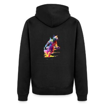 Joggende Katze - Unisex Premium Bio Zip Hoodie - Schwarz - Hinten - Nico (187cm)