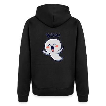 Spooky Cute Kawaii Ghost Design – Boo - Unisex Premium Organic Zip Hoodie - black - Back - Nico (187cm)