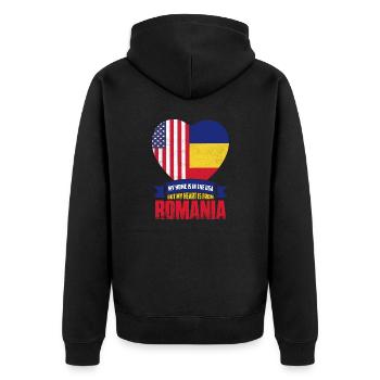 Ma maison est aux États-Unis mais mon cœur vient de Roumanie - Veste à capuche bio Premium Unisexe - noir - Dos - Nico (187cm)