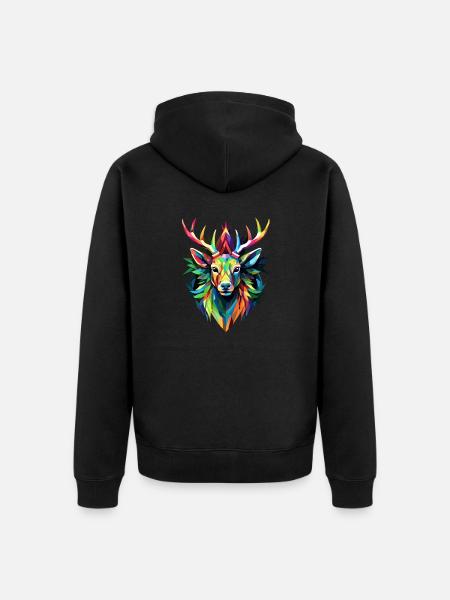 Buntes Hirschgeweih - Origami - Style - Unisex Premium Bio Zip Hoodie - Schwarz