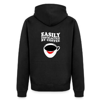 Easily Distracted By Coffee Coffee Lipstick - Unisex Premium Organic Zip Hoodie - black - Back - Nico (187cm)