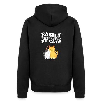 Easily Distracted By Cats Cat Saying - Unisex Premium Organic Zip Hoodie - black - Back - Nico (187cm)