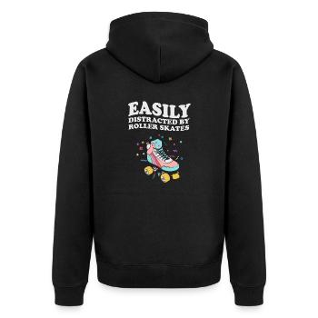 Easily Distracted By Roller Skates Rollschuh Retro - Unisex Premium Bio Zip Hoodie - Schwarz - Hinten - Nico (187cm)