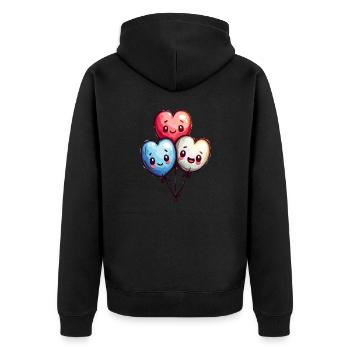 Ballon Herzen auch für Kinder und Geburtstage - Unisex Premium Bio Zip Hoodie - Schwarz - Hinten - Nico (187cm)