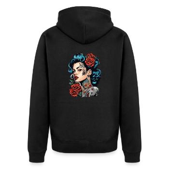Rockabilly / Pin-up Girl / Frauenpower / 50er - Unisex Premium Bio Zip Hoodie - Schwarz - Hinten - Nico (187cm)