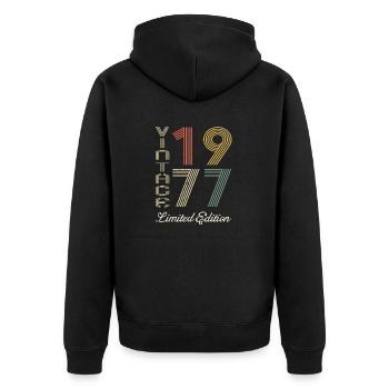 1977 Geburtstag Jahrgang 1977 Vintage Retro. Editio - Unisex Premium Bio Zip Hoodie - Schwarz - Hinten - Nico (187cm)
