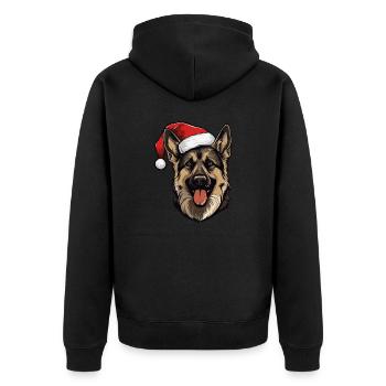 German Shepherd Dog Head Christmas Portrait - Unisex Premium Organic Zip Hoodie - black - Back - Nico (187cm)