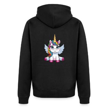 Genervtes Einhorn – Originelles Design für Fantasi - Unisex Premium Bio Zip Hoodie - Schwarz - Hinten - Nico (187cm)