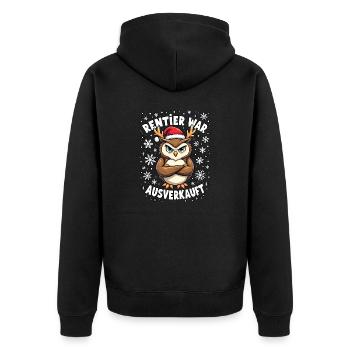 Eule Rentier war ausverkauft - Unisex Premium Bio Zip Hoodie - Schwarz - Hinten - Nico (187cm)